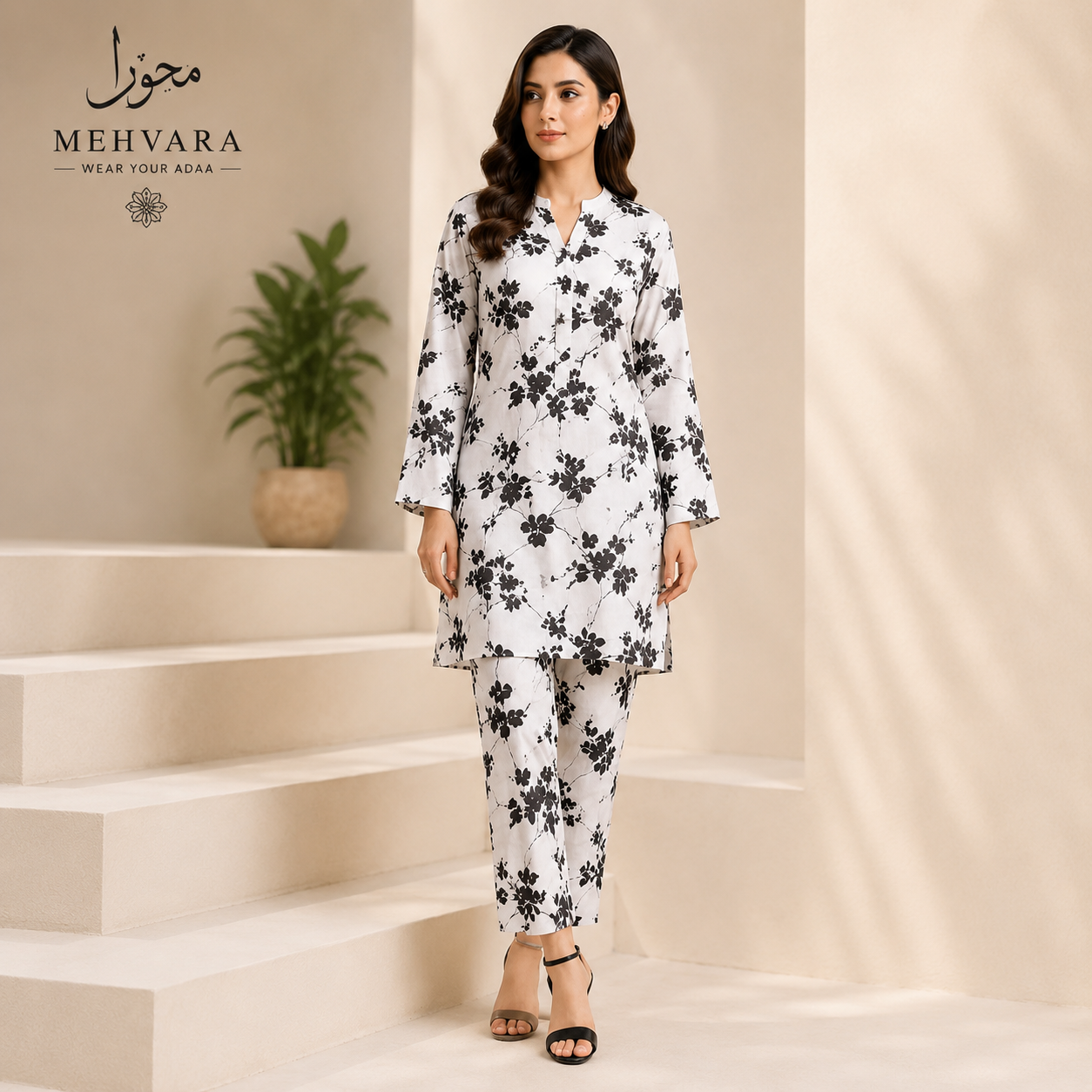 Ivory Noir – 2 Piece Printed Unstitched Cotton Suit