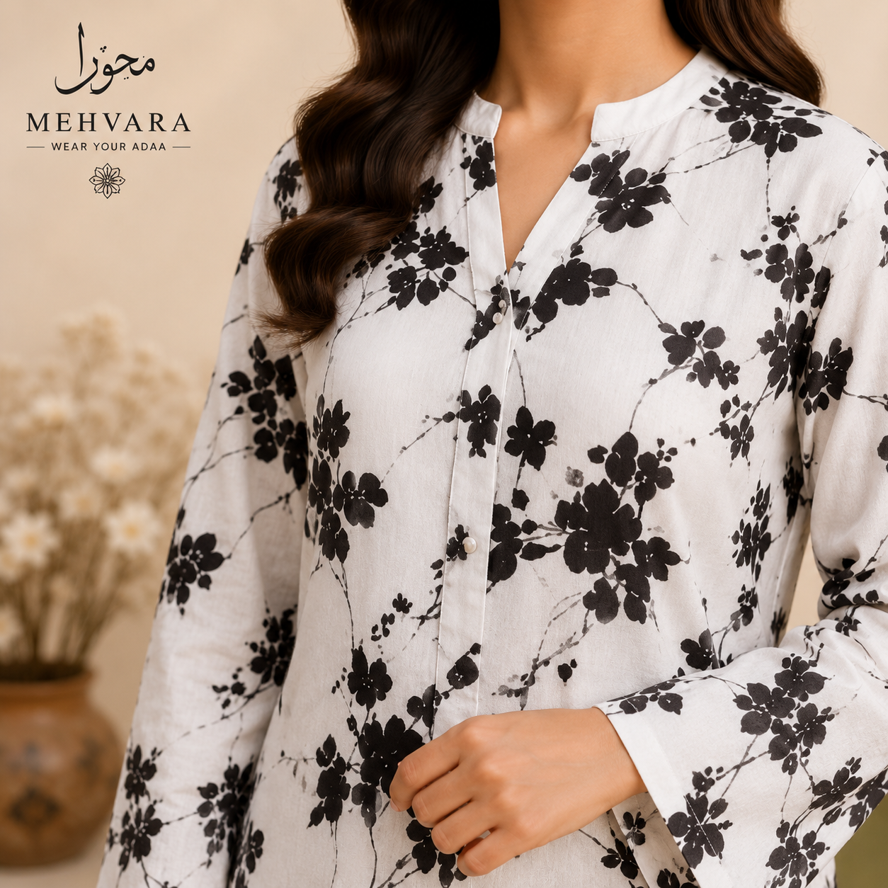 Ivory Noir – 2 Piece Printed Unstitched Cotton Suit