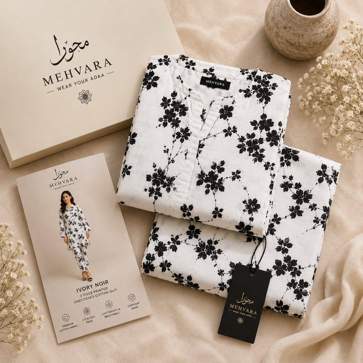 Ivory Noir – 2 Piece Printed Unstitched Cotton Suit