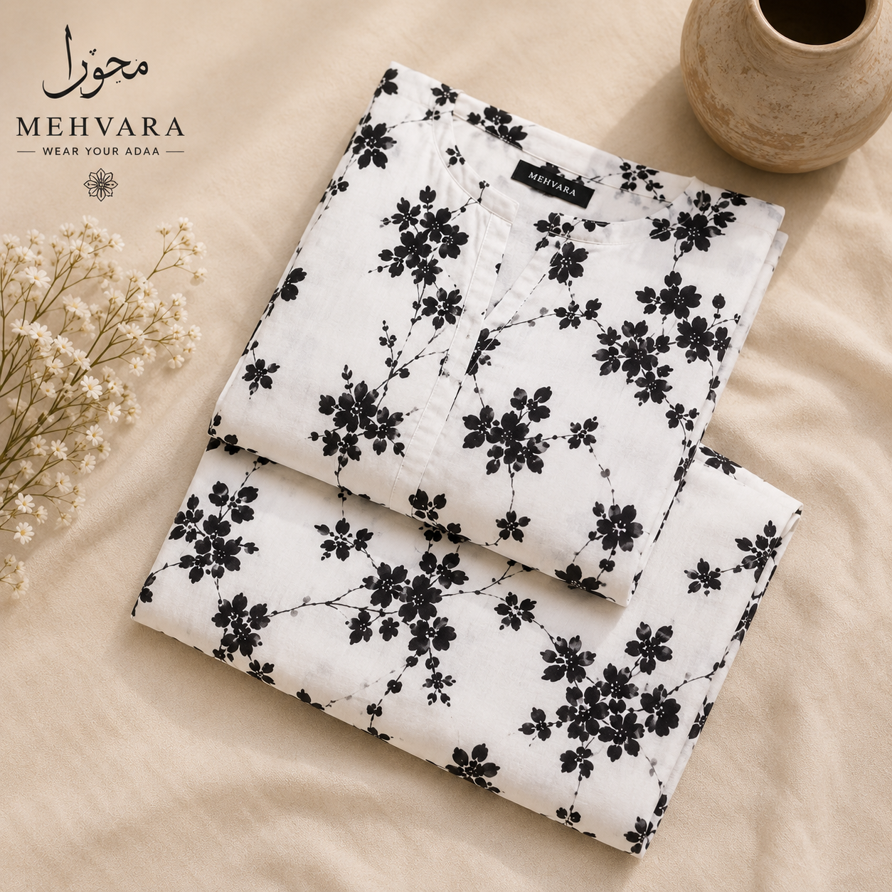 Ivory Noir – 2 Piece Printed Unstitched Cotton Suit