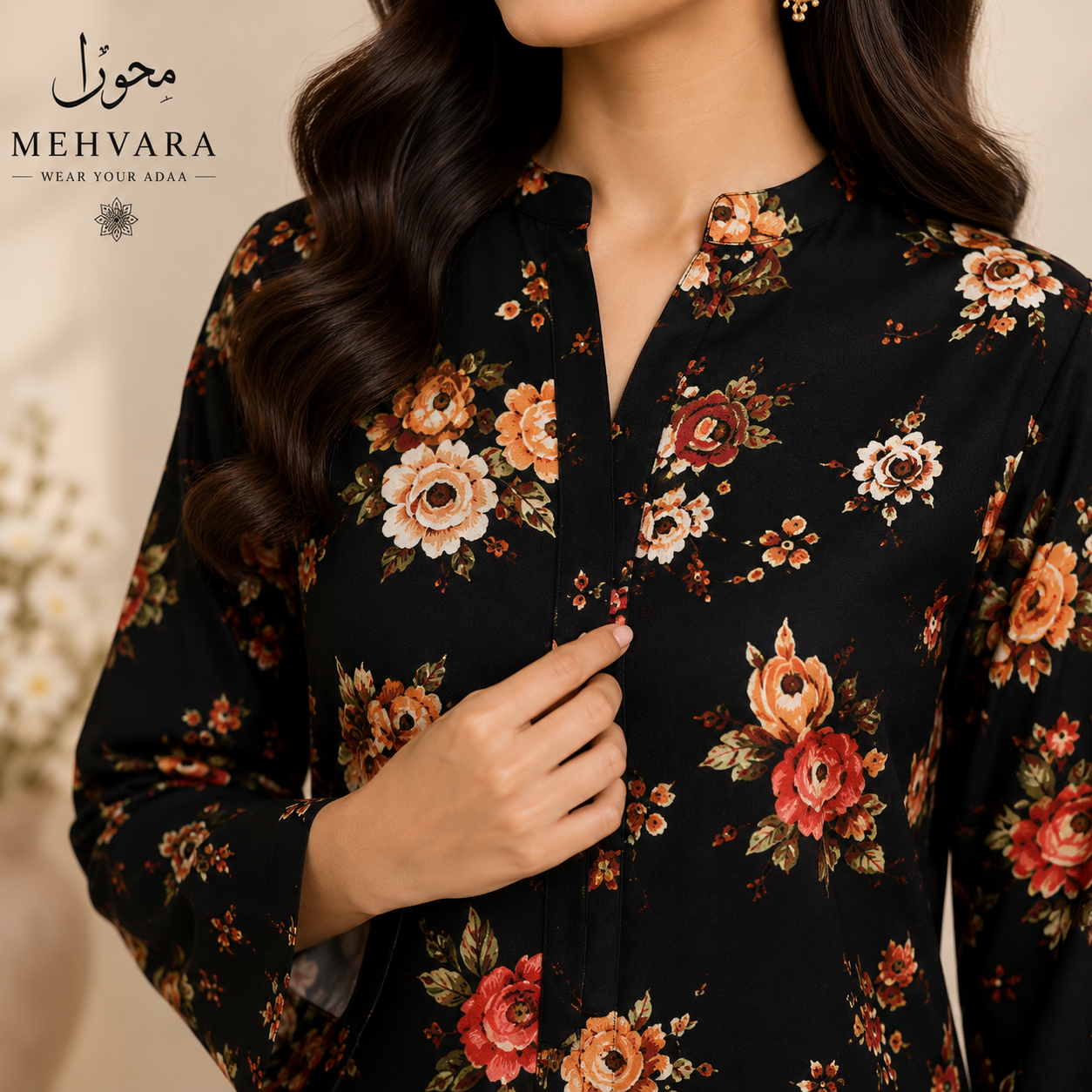 Midnight Blossom – 2 Piece Printed Unstitched Cotton Suit