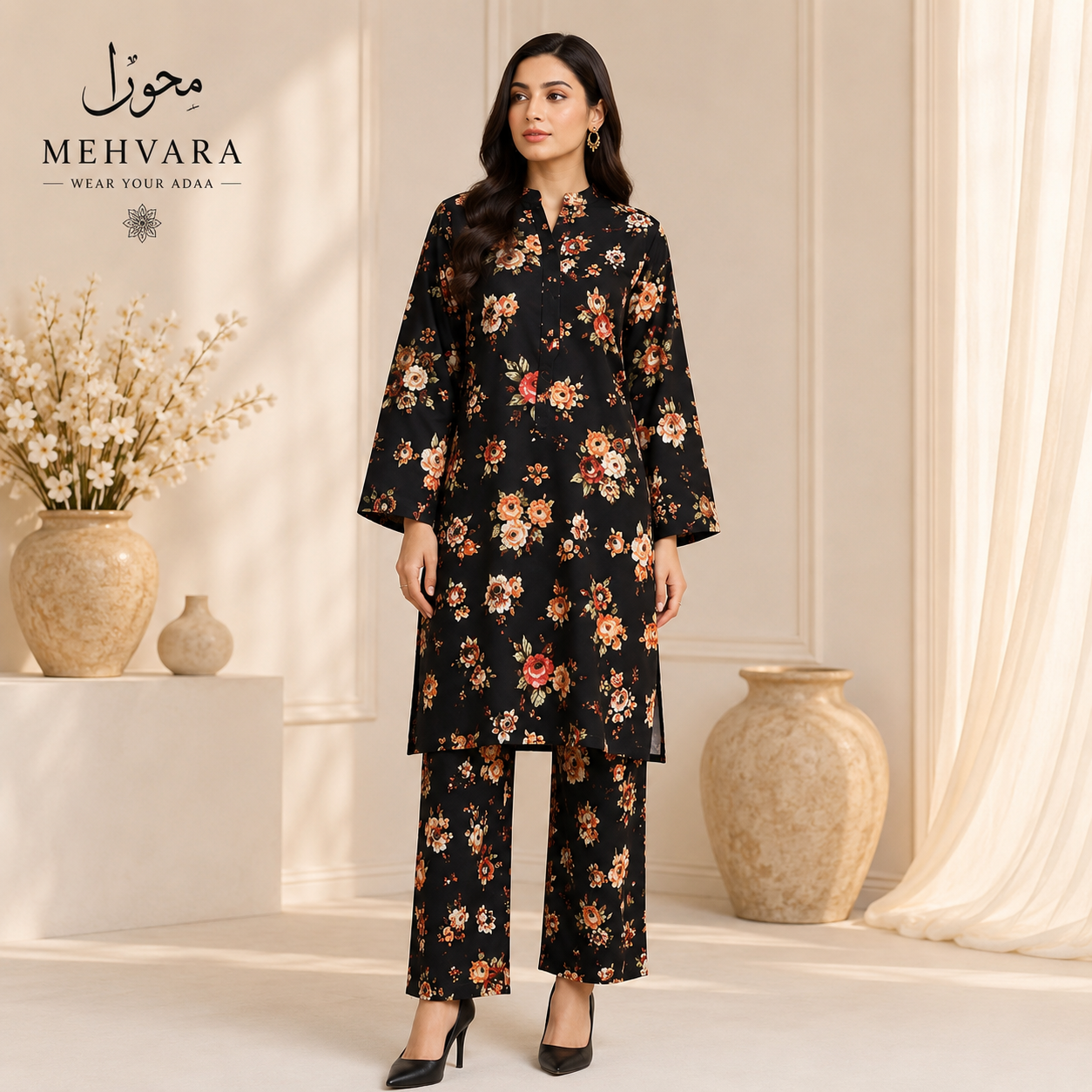 Midnight Blossom – 2 Piece Printed Unstitched Cotton Suit