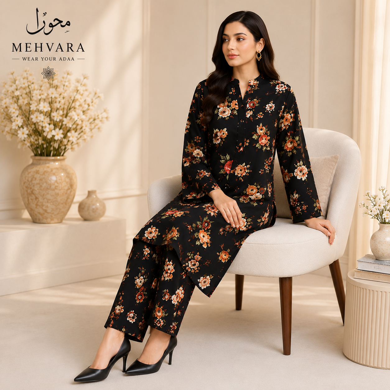 Midnight Blossom – 2 Piece Printed Unstitched Cotton Suit