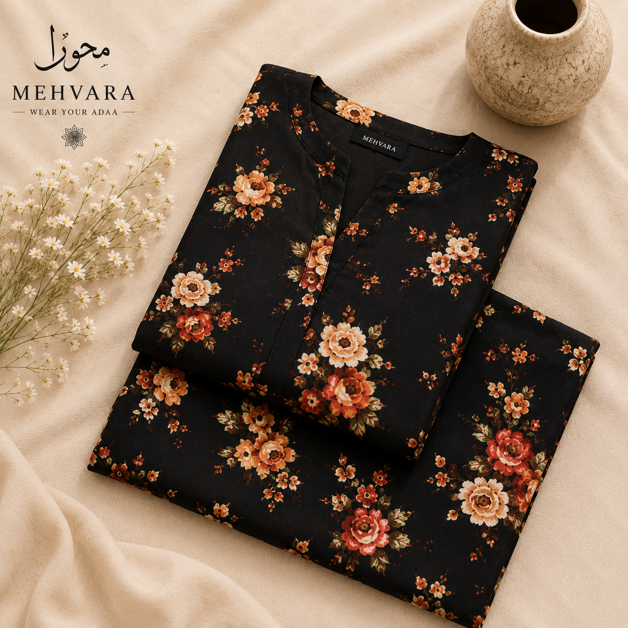 Midnight Blossom – 2 Piece Printed Unstitched Cotton Suit