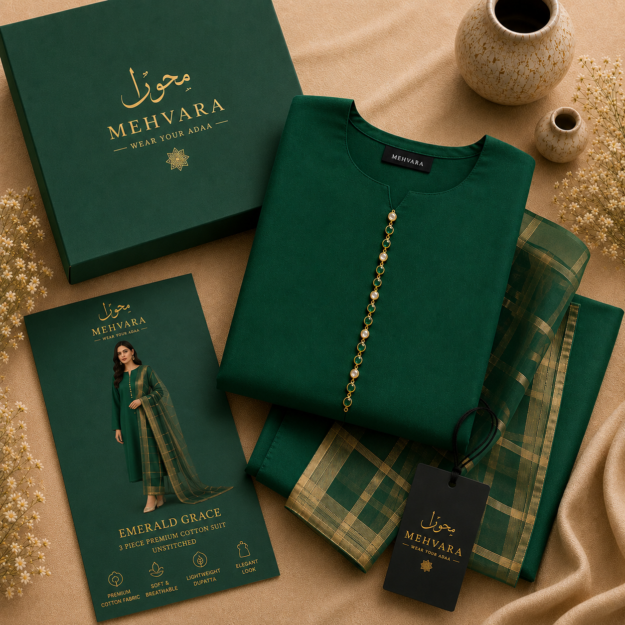 Emerald Grace – 3 Piece Premium Cotton Suit